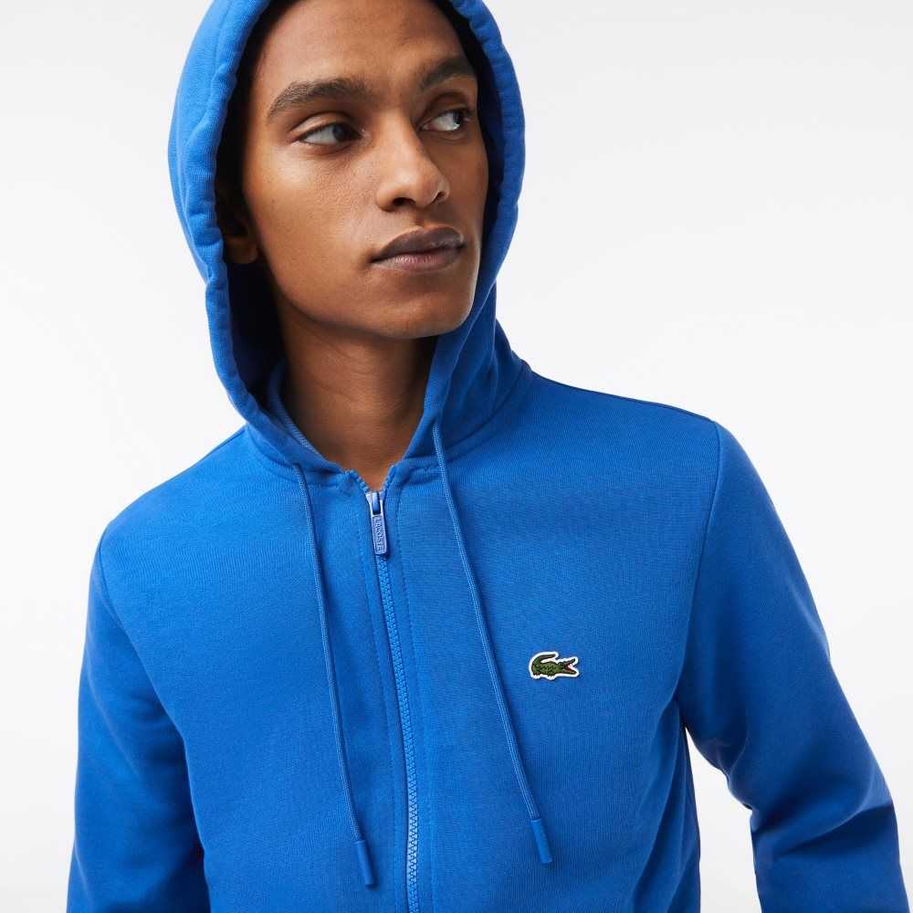 Lacoste Kangaroo Pocket Fleece Zipped Sweatshirt Blue | EIJW-39456