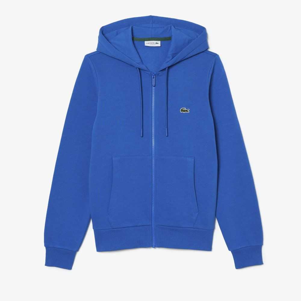 Lacoste Kangaroo Pocket Fleece Zipped Sweatshirt Blue | EIJW-39456