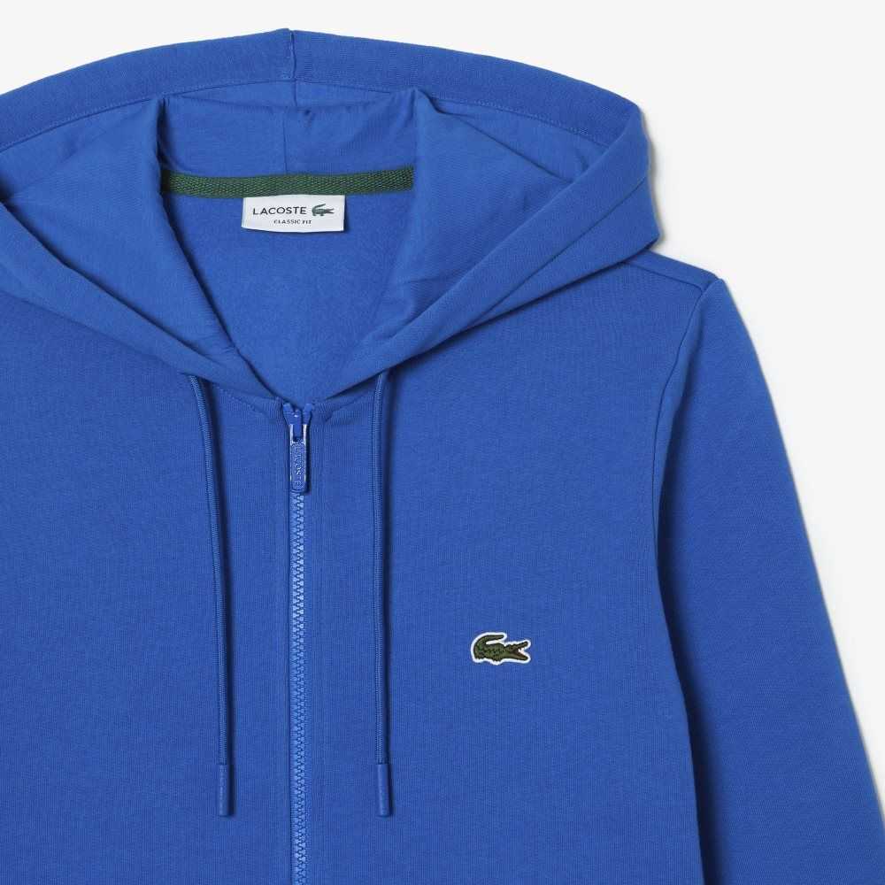 Lacoste Kangaroo Pocket Fleece Zipped Sweatshirt Blue | EIJW-39456
