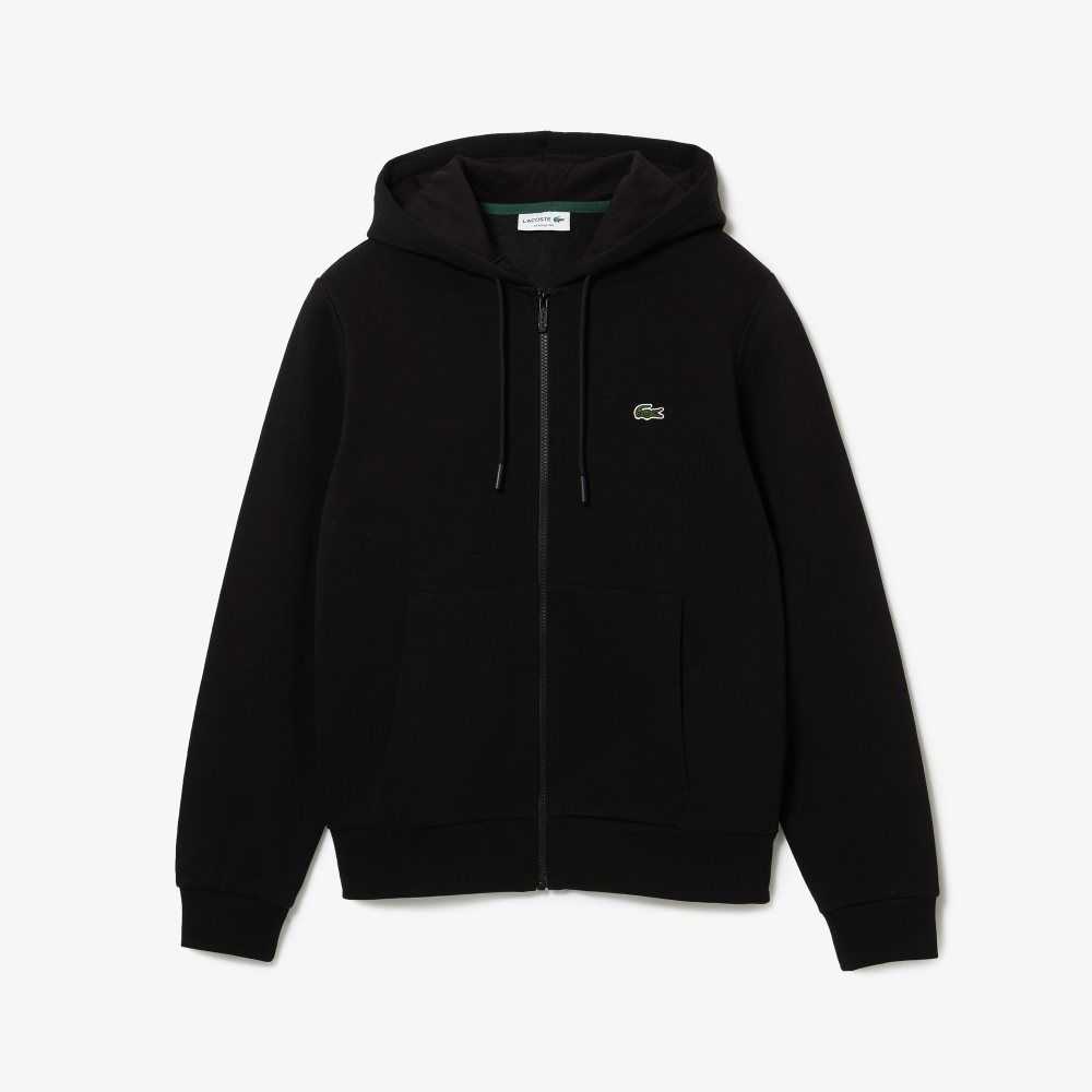 Lacoste Kangaroo Pocket Fleece Zipped Sweatshirt Black | EISJ-65340