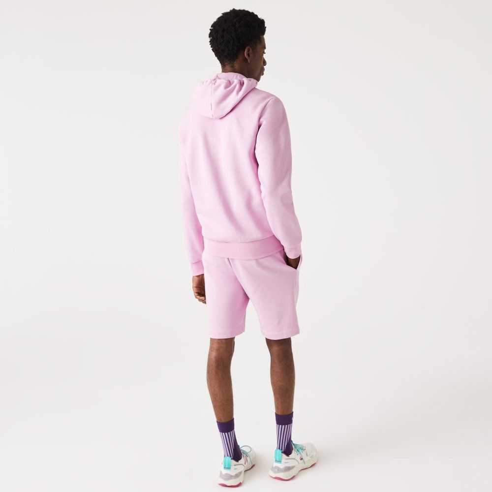 Lacoste Kangaroo Pocket Fleece Zipped Sweatshirt Pink | FQDR-61387