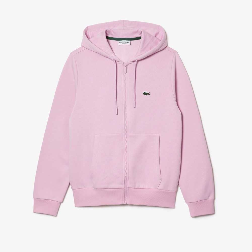 Lacoste Kangaroo Pocket Fleece Zipped Sweatshirt Pink | FQDR-61387