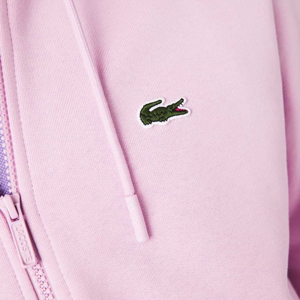 Lacoste Kangaroo Pocket Fleece Zipped Sweatshirt Pink | FQDR-61387