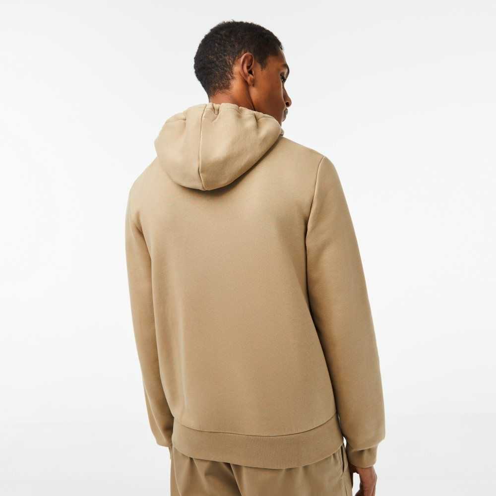 Lacoste Kangaroo Pocket Fleece Zipped Sweatshirt Beige | IFRM-85612