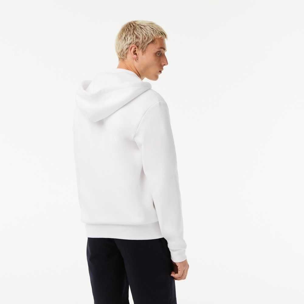 Lacoste Kangaroo Pocket Fleece Zipped Sweatshirt White | LDMQ-64712