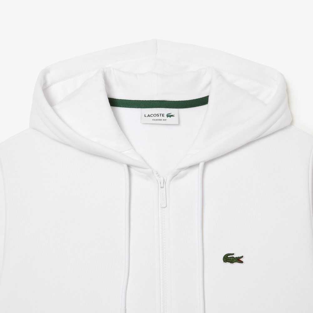 Lacoste Kangaroo Pocket Fleece Zipped Sweatshirt White | LDMQ-64712