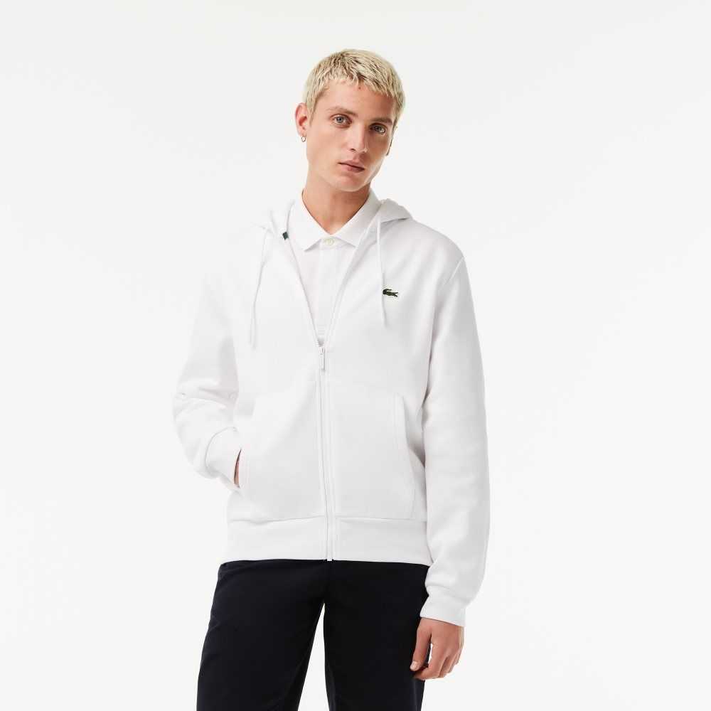 Lacoste Kangaroo Pocket Fleece Zipped Sweatshirt White | LDMQ-64712