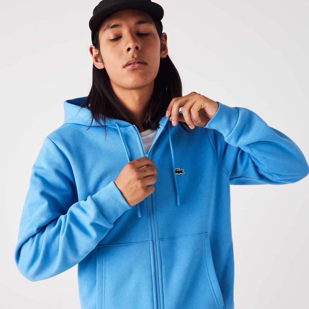 Lacoste Kangaroo Pocket Fleece Zipped Sweatshirt Blue | OVIH-85247