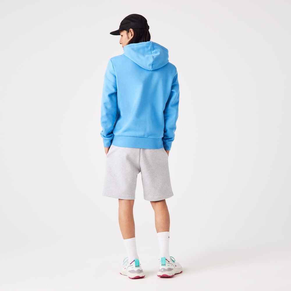 Lacoste Kangaroo Pocket Fleece Zipped Sweatshirt Blue | OVIH-85247