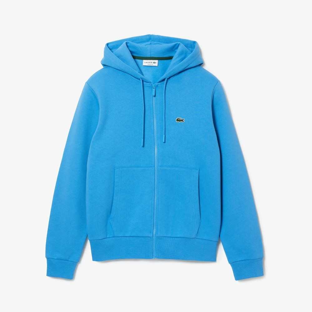 Lacoste Kangaroo Pocket Fleece Zipped Sweatshirt Blue | OVIH-85247