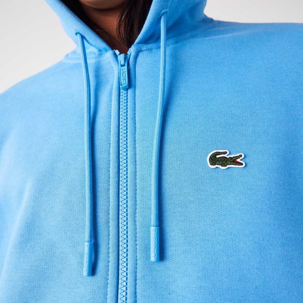 Lacoste Kangaroo Pocket Fleece Zipped Sweatshirt Blue | OVIH-85247