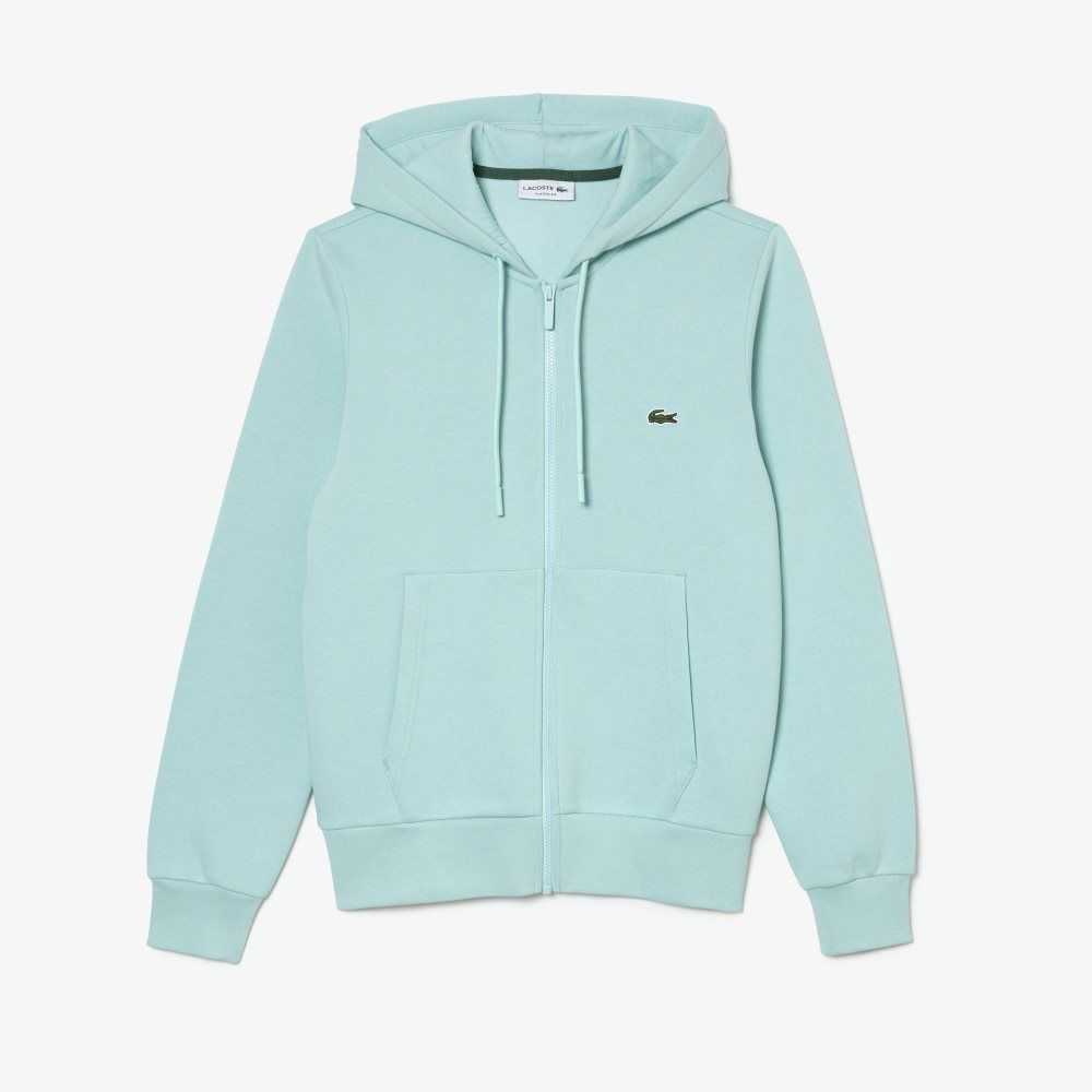 Lacoste Kangaroo Pocket Fleece Zipped Sweatshirt Mint | QNHJ-68519