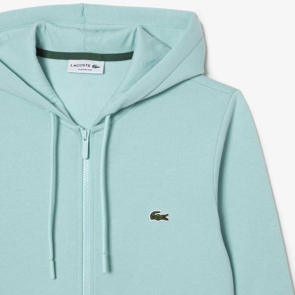 Lacoste Kangaroo Pocket Fleece Zipped Sweatshirt Mint | QNHJ-68519