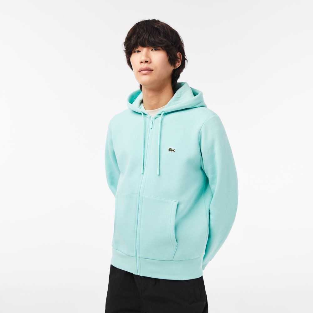 Lacoste Kangaroo Pocket Fleece Zipped Sweatshirt Mint | QNHJ-68519