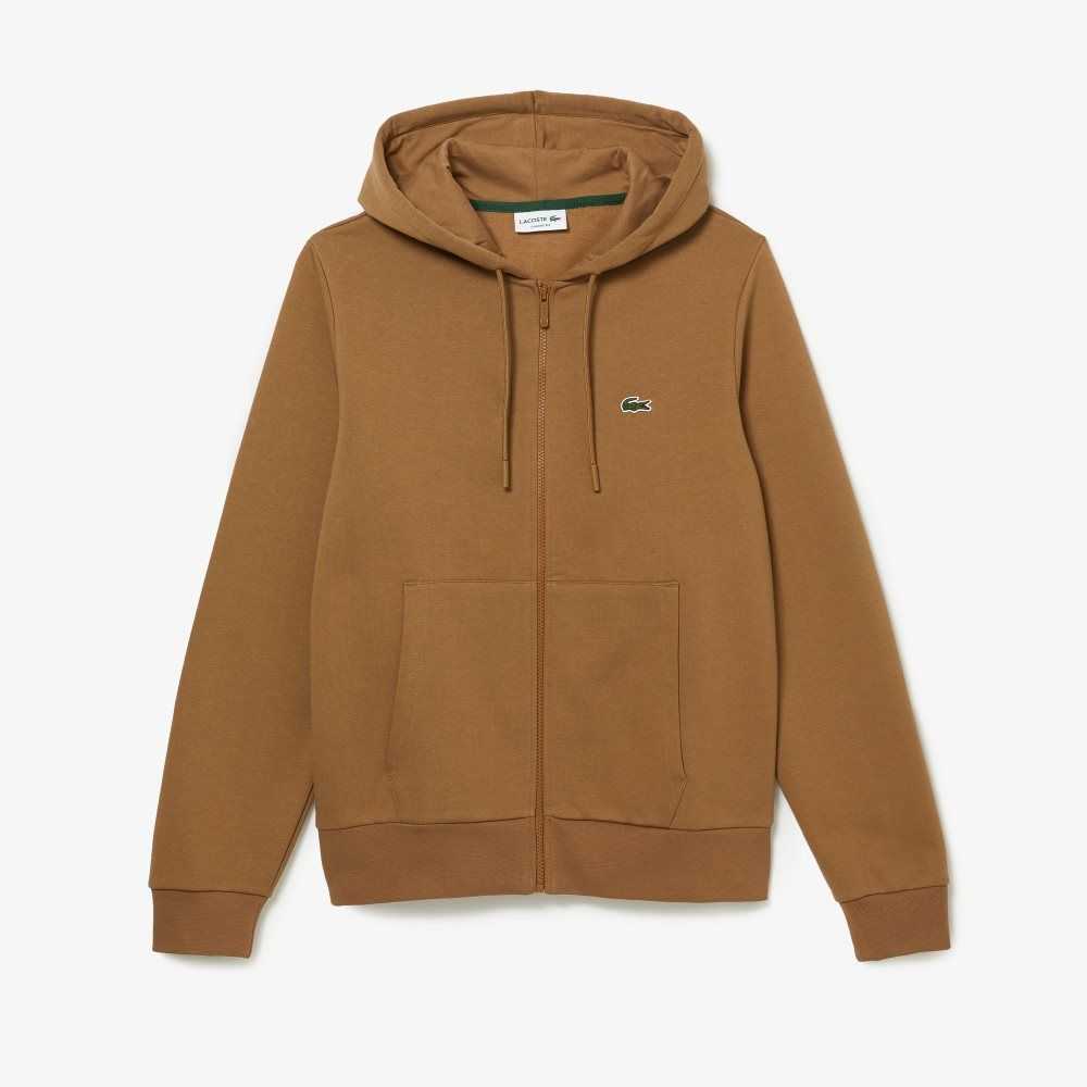 Lacoste Kangaroo Pocket Fleece Zipped Sweatshirt Brown | RNWK-37154