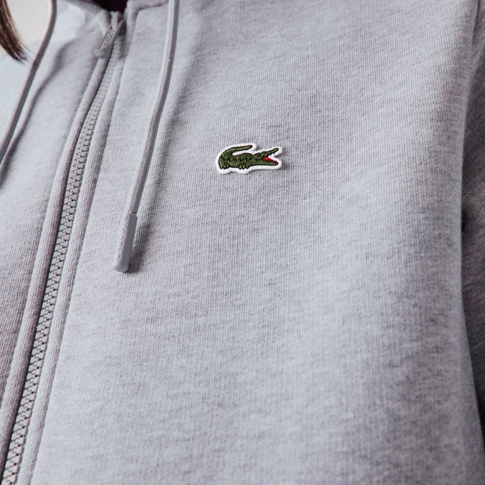 Lacoste Kangaroo Pocket Fleece Zipped Sweatshirt Grey Chine | URNJ-42561