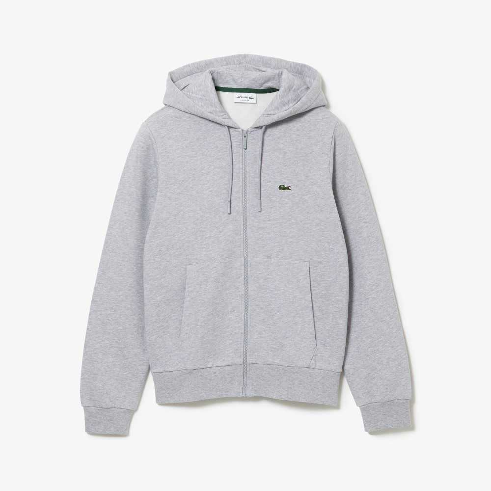 Lacoste Kangaroo Pocket Fleece Zipped Sweatshirt Grey Chine | URNJ-42561