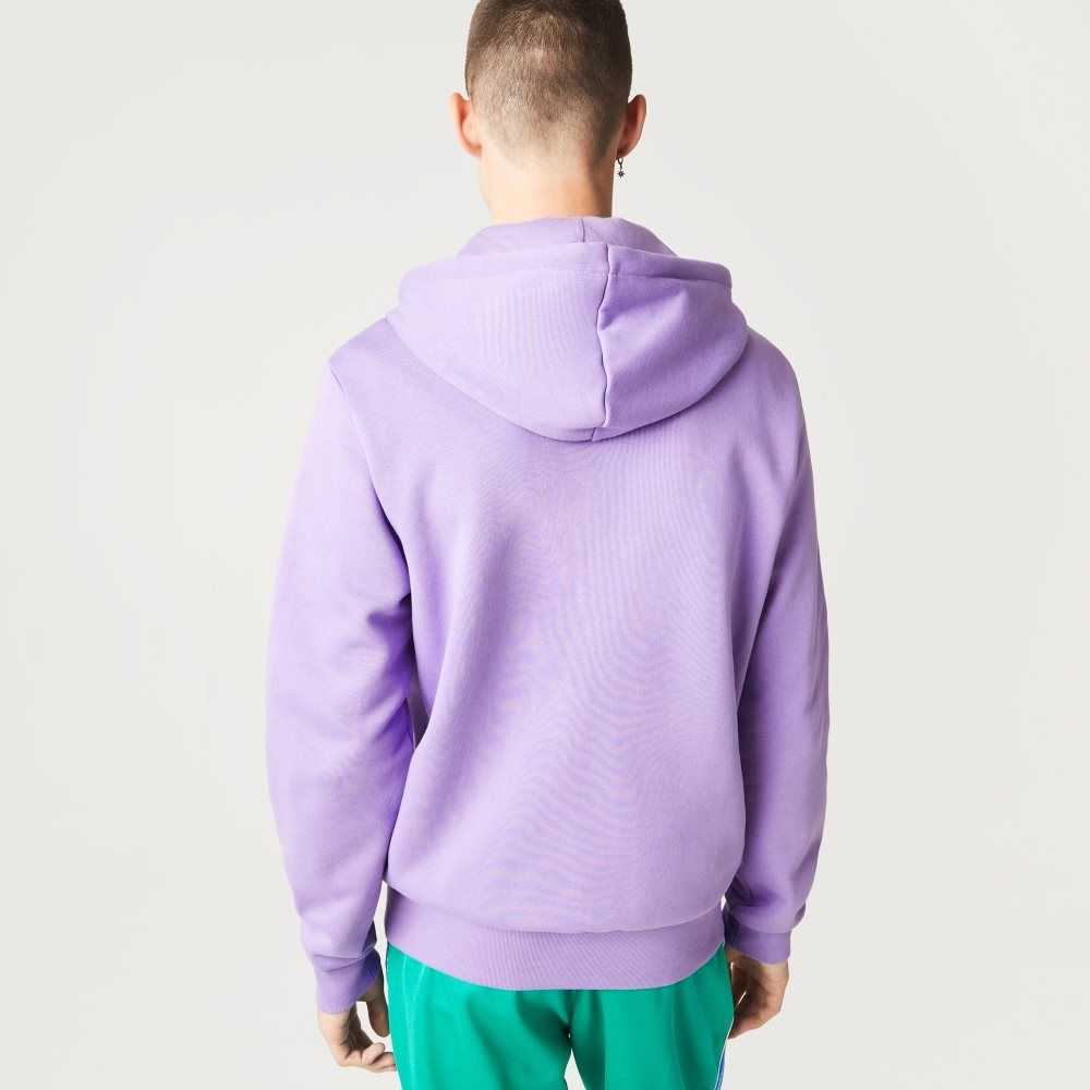 Lacoste Kangaroo Pocket Fleece Zipped Sweatshirt Purple | VXEH-43071