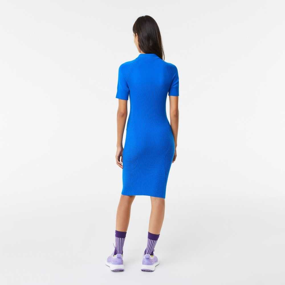 Lacoste Knit Details Front Zip Dress Blue | VPIS-81652