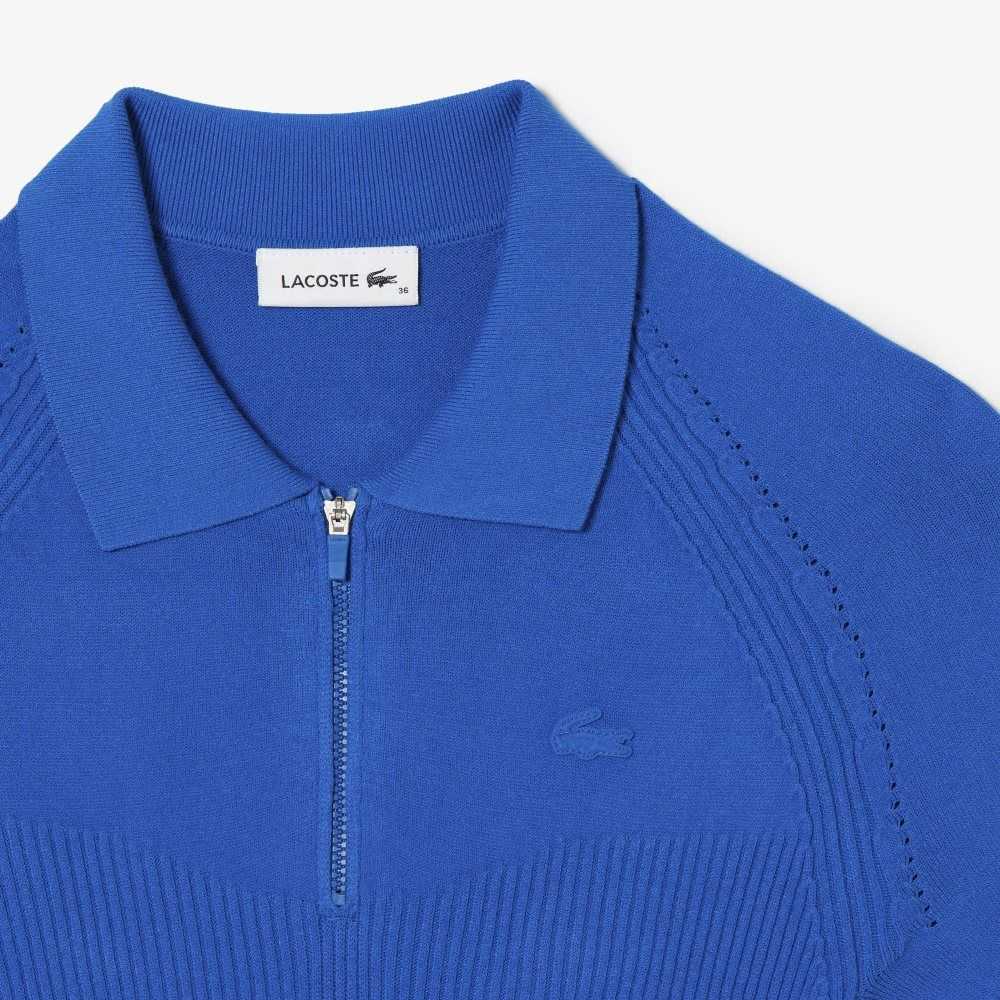 Lacoste Knit Details Front Zip Dress Blue | VPIS-81652