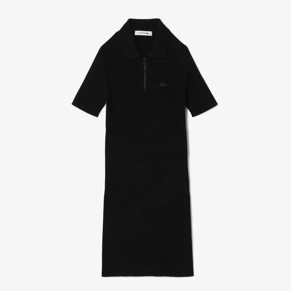 Lacoste Knit Polo Dress Black | XVAQ-48732