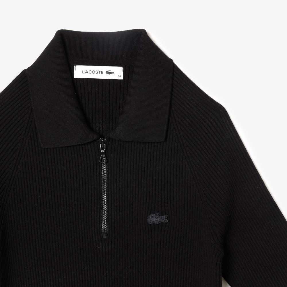 Lacoste Knit Polo Dress Black | XVAQ-48732