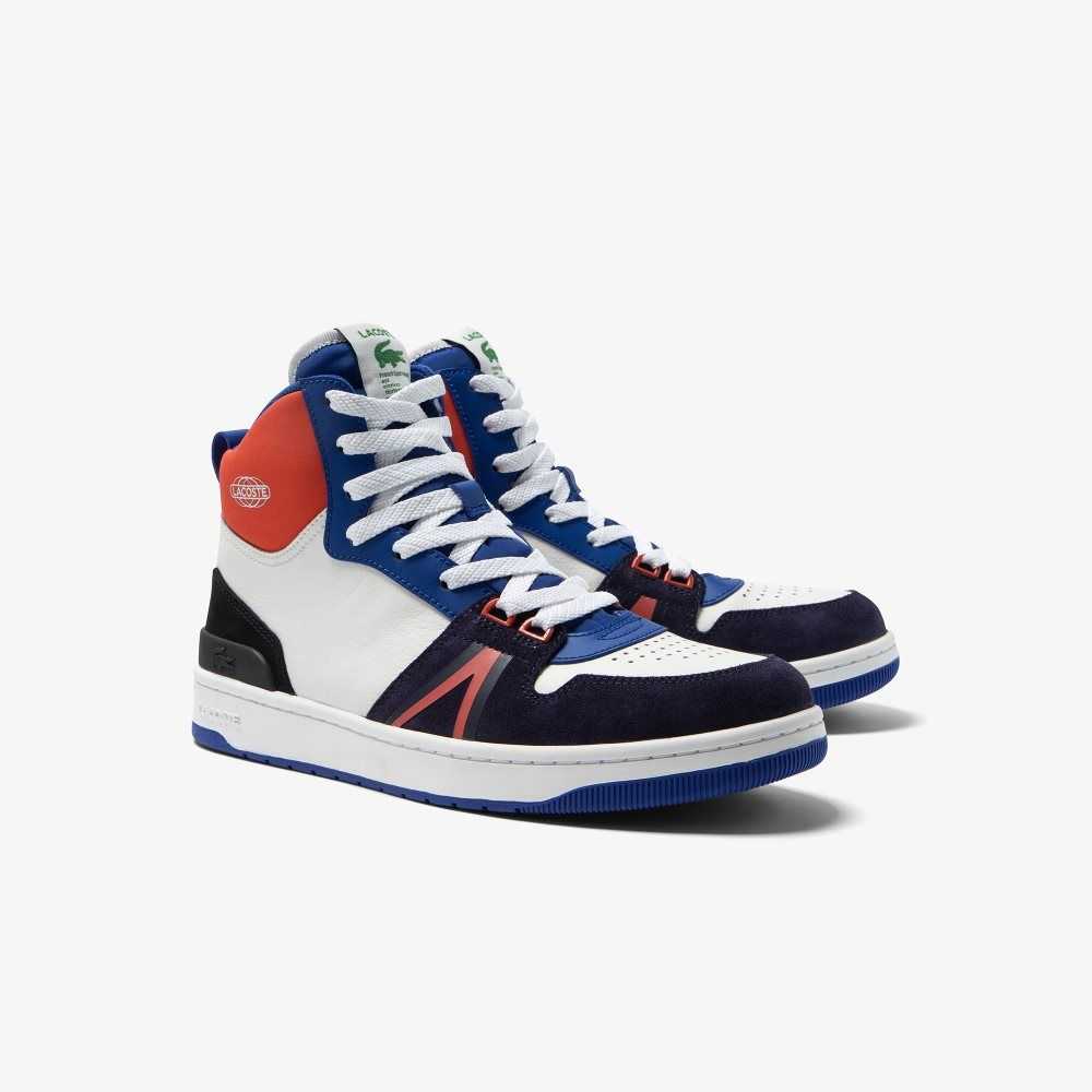 Lacoste L001 Mid Leather Colorblock Sneakers White / Navy | SIEB-38047