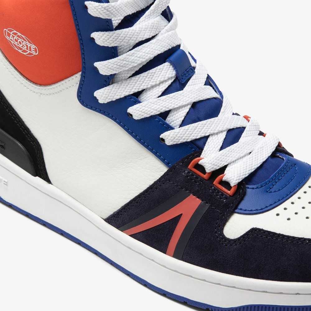 Lacoste L001 Mid Leather Colorblock Sneakers White / Navy | SIEB-38047