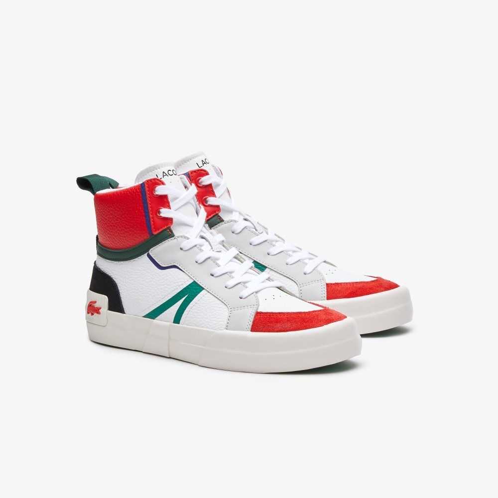 Lacoste L004 Mid Leather Sneakers White / Red | KALO-01784