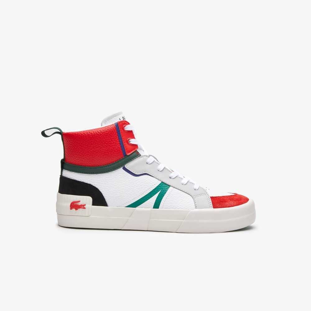 Lacoste L004 Mid Leather Sneakers White / Red | KALO-01784