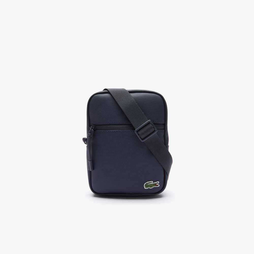 Lacoste LCST Coated Canvas Small Flat Crossbody Bag Dark Sapphire | UISF-53762