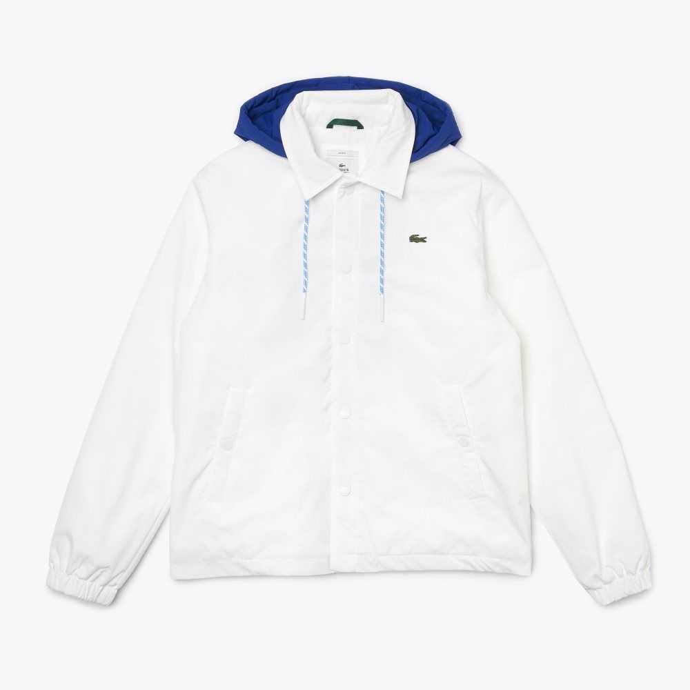 Lacoste LIVE Contrast Hood Buttoned Jacket White / Blue | AMIW-59210