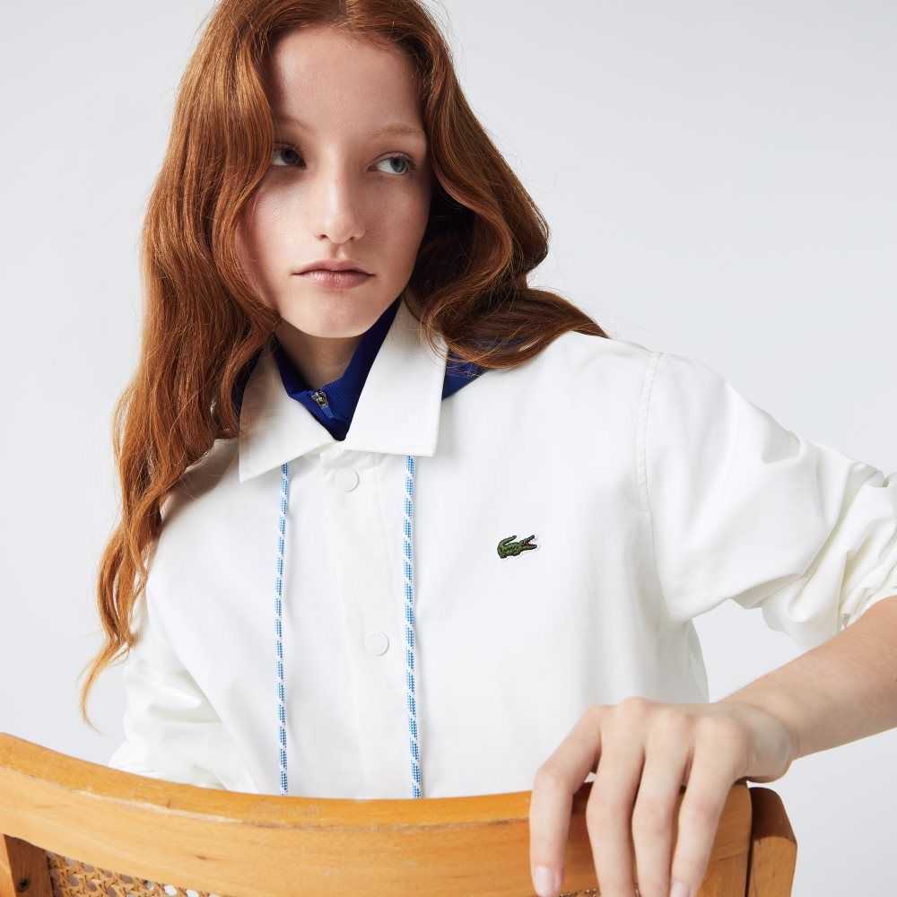 Lacoste LIVE Contrast Hood Buttoned Jacket White / Blue | AMIW-59210