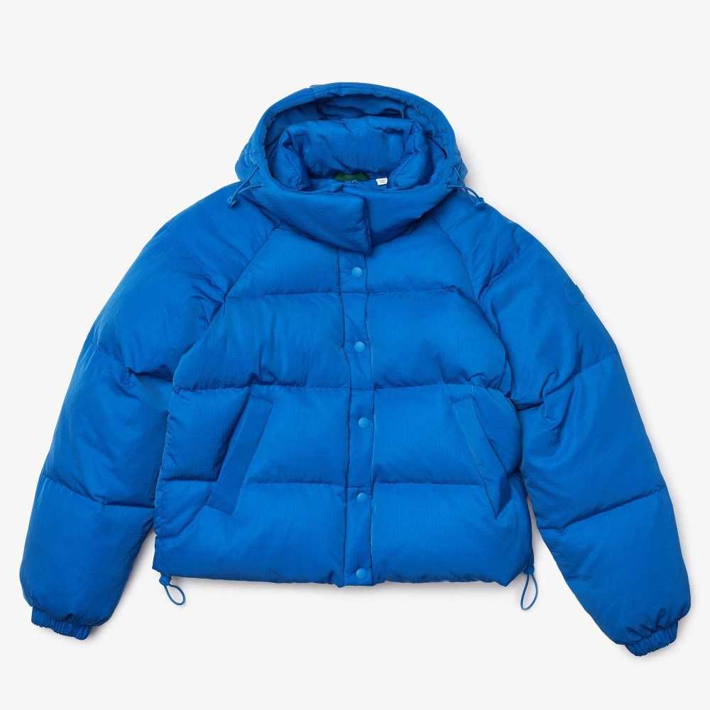 Lacoste LIVE Detachable Hood Short Quilted Rain Jacket Blue | HKXM-58796