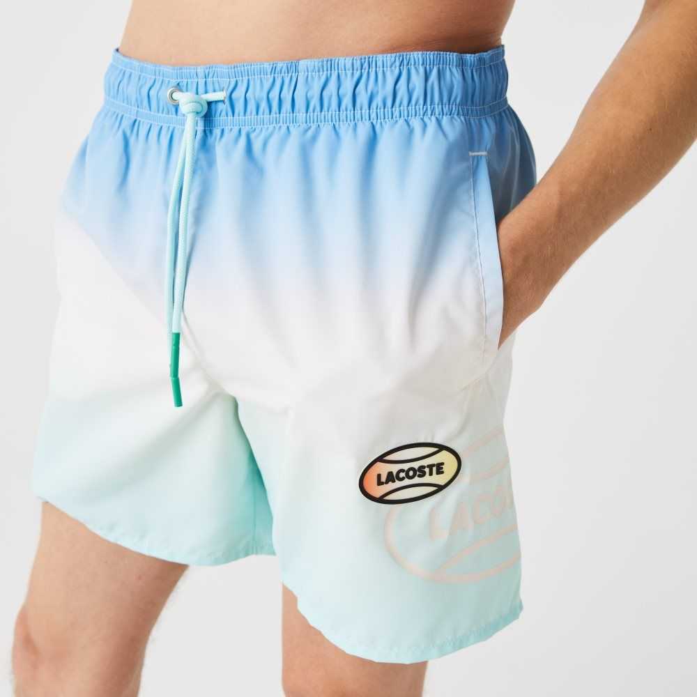 Lacoste LIVE Gradated Print Swimming Trunks Blue / White / Turquoise | EKUH-06481