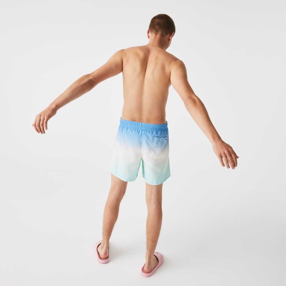 Lacoste LIVE Gradated Print Swimming Trunks Blue / White / Turquoise | EKUH-06481