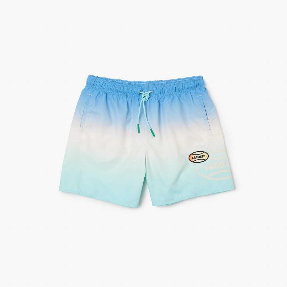 Lacoste LIVE Gradated Print Swimming Trunks Blue / White / Turquoise | EKUH-06481