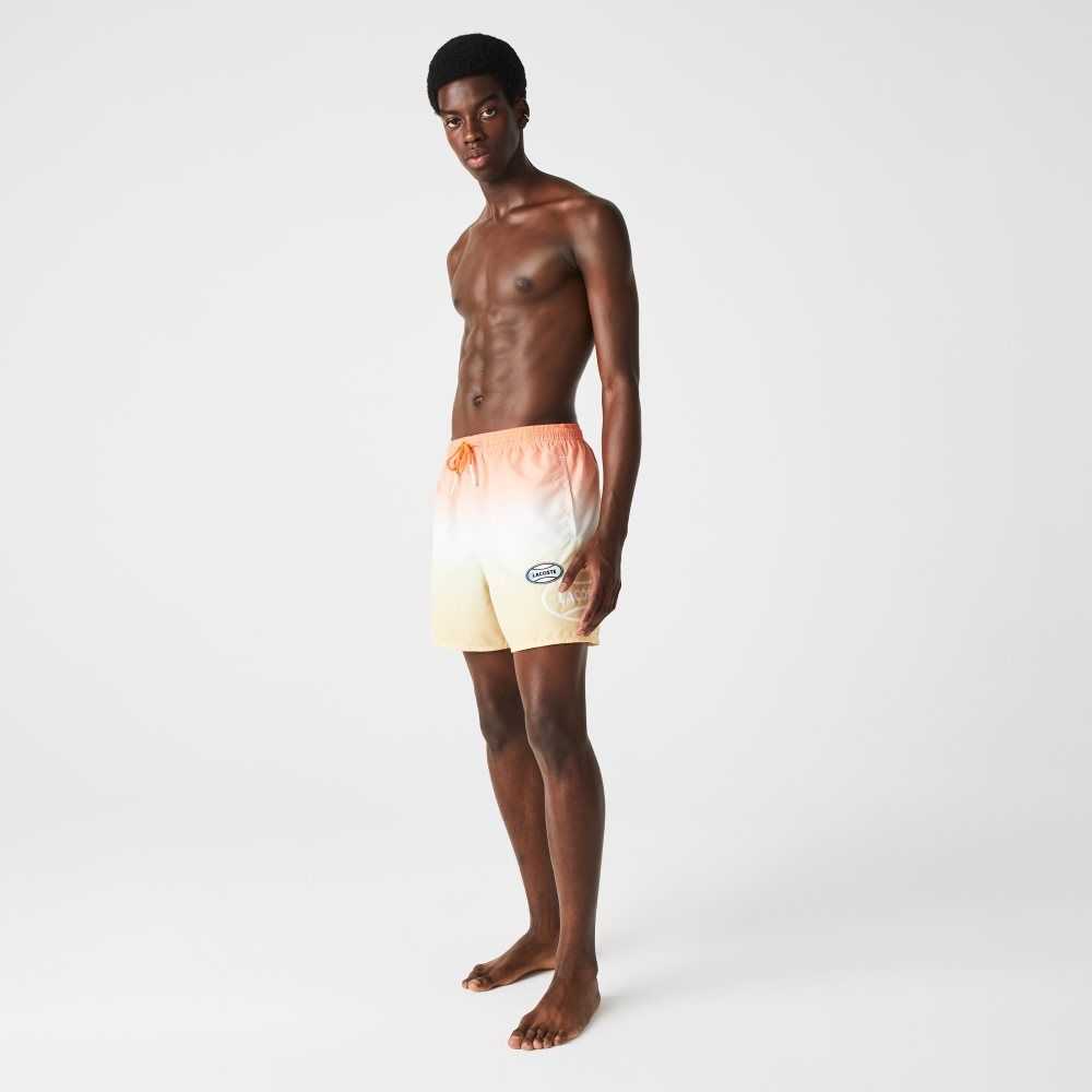 Lacoste LIVE Gradated Print Swimming Trunks Orange / White / Yellow | FKEP-34702