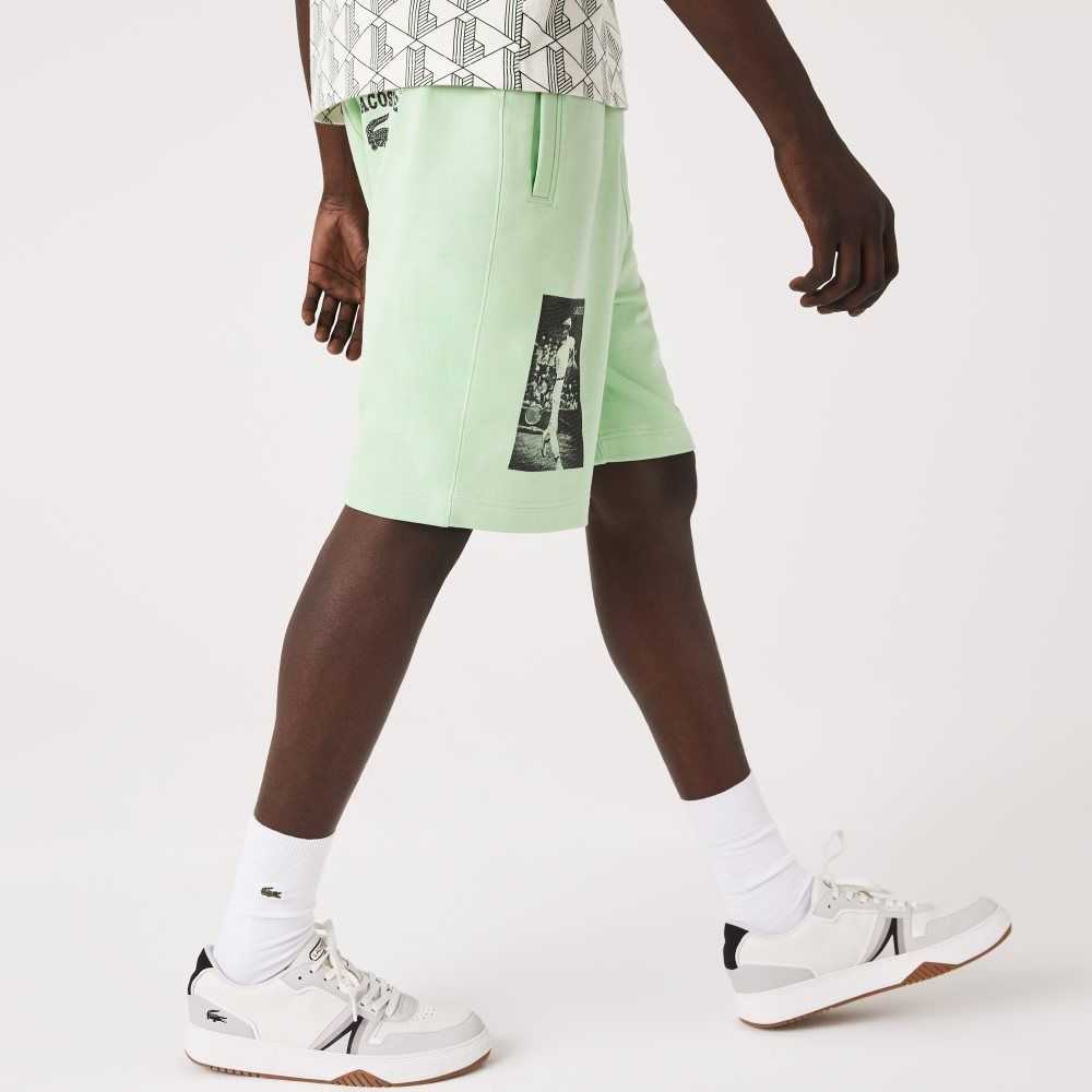 Lacoste LIVE Heritage Print Cotton Fleece Shorts Green | EBVF-92130