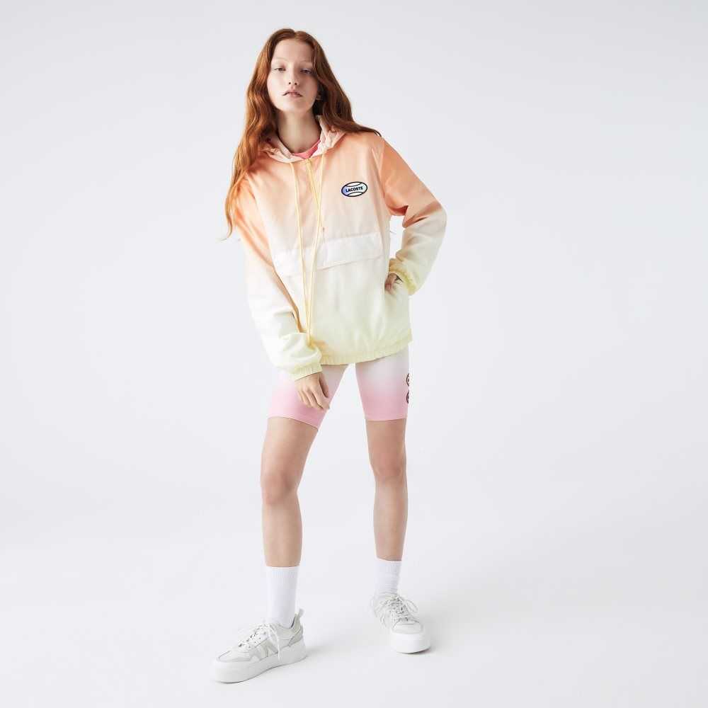 Lacoste LIVE Lightweight Pullover Windbreaker Orange / White / Yellow | XTMJ-05296