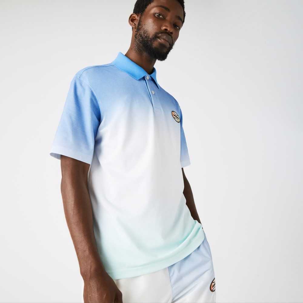 Lacoste LIVE Loose Fit Gradated Print Cotton Polo Blue / White / Turquoise | WDLS-05739