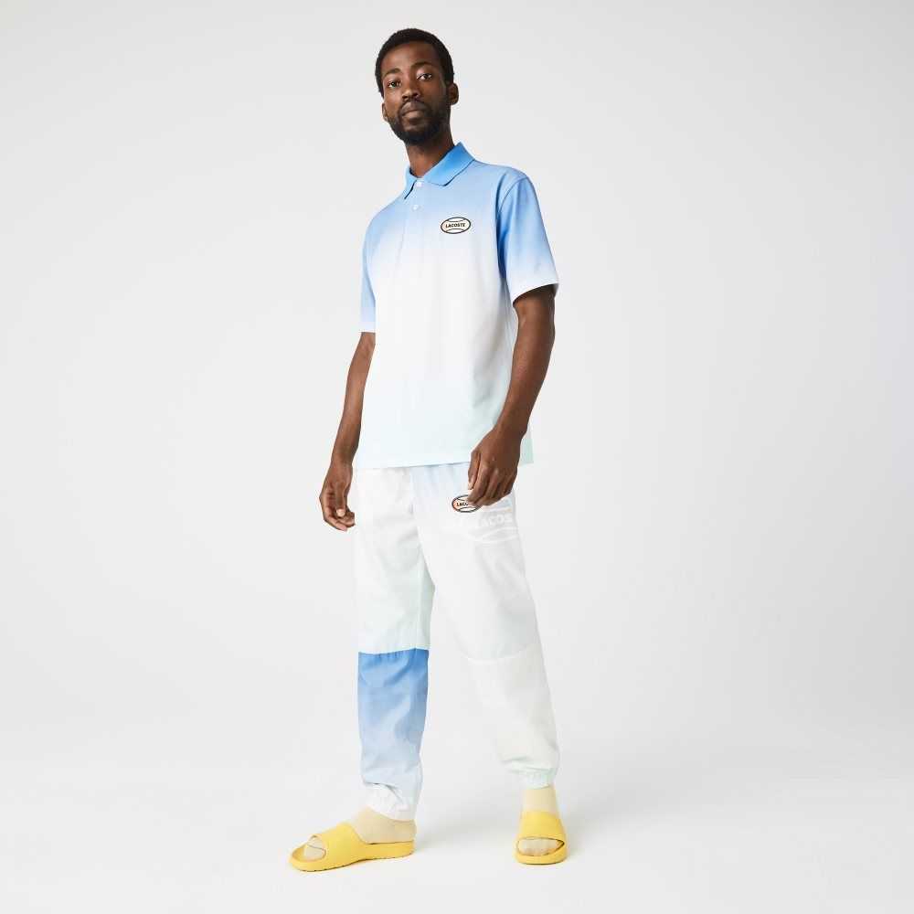 Lacoste LIVE Loose Fit Gradated Print Cotton Polo Blue / White / Turquoise | WDLS-05739