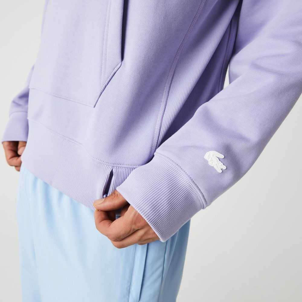 Lacoste LIVE Loose Fit Hooded Print Fleece Sweatshirt Purple | KHEB-14902