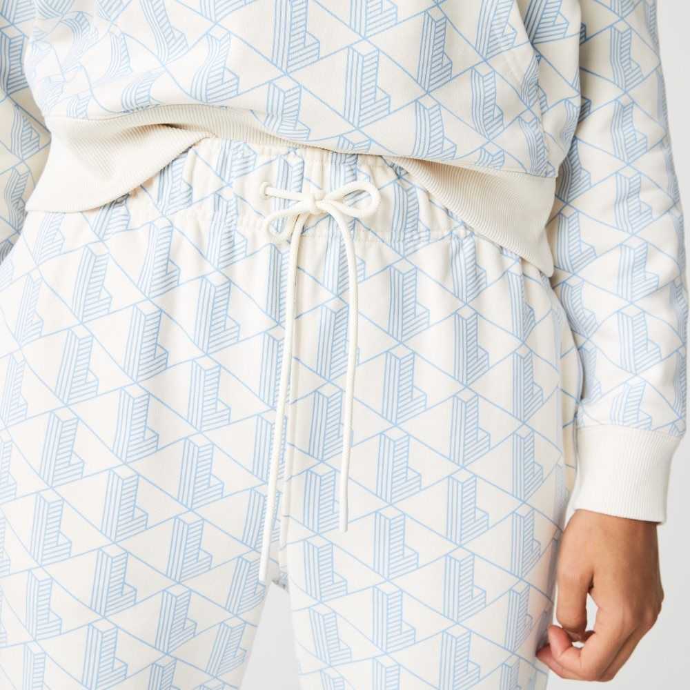 Lacoste LIVE Monogram Design Fleece Tracksuit Pants White / Blue | LBOJ-53014