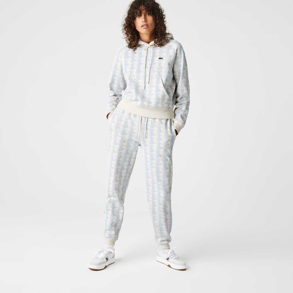 Lacoste LIVE Monogram Design Fleece Tracksuit Pants White / Blue | LBOJ-53014