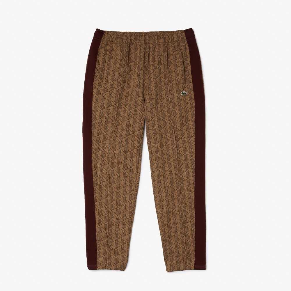 Lacoste LIVE Monogram Jacquard Tracksuit Pants Beige / Bordeaux | CEFU-76359