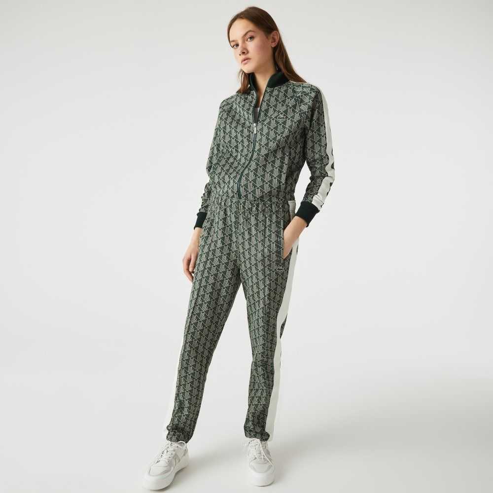 Lacoste LIVE Monogram Jacquard Tracksuit Pants Green / Beige | QFOH-87902