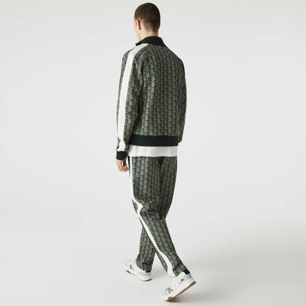 Lacoste LIVE Monogram Jacquard Tracksuit Pants Green / Beige | QFOH-87902