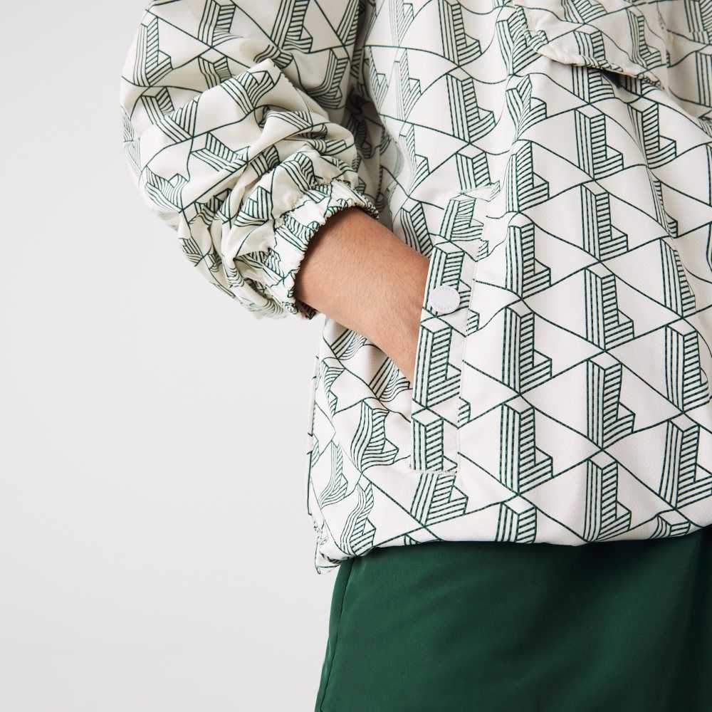 Lacoste LIVE Monogram Patterned Pullover Windbreaker White / Green | EANO-40892