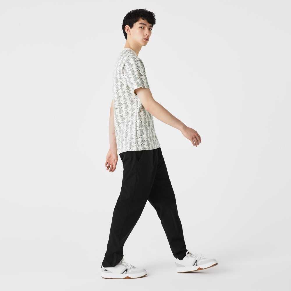 Lacoste LIVE Monogram Print Cotton T-shirt White / Green | CBWT-67089